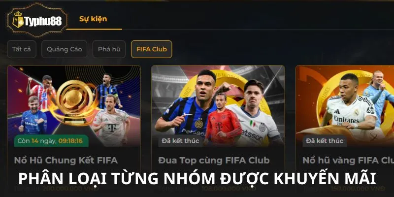 Hoạt động ưu đãi được phân nhóm rõ ràng tại nhà cái